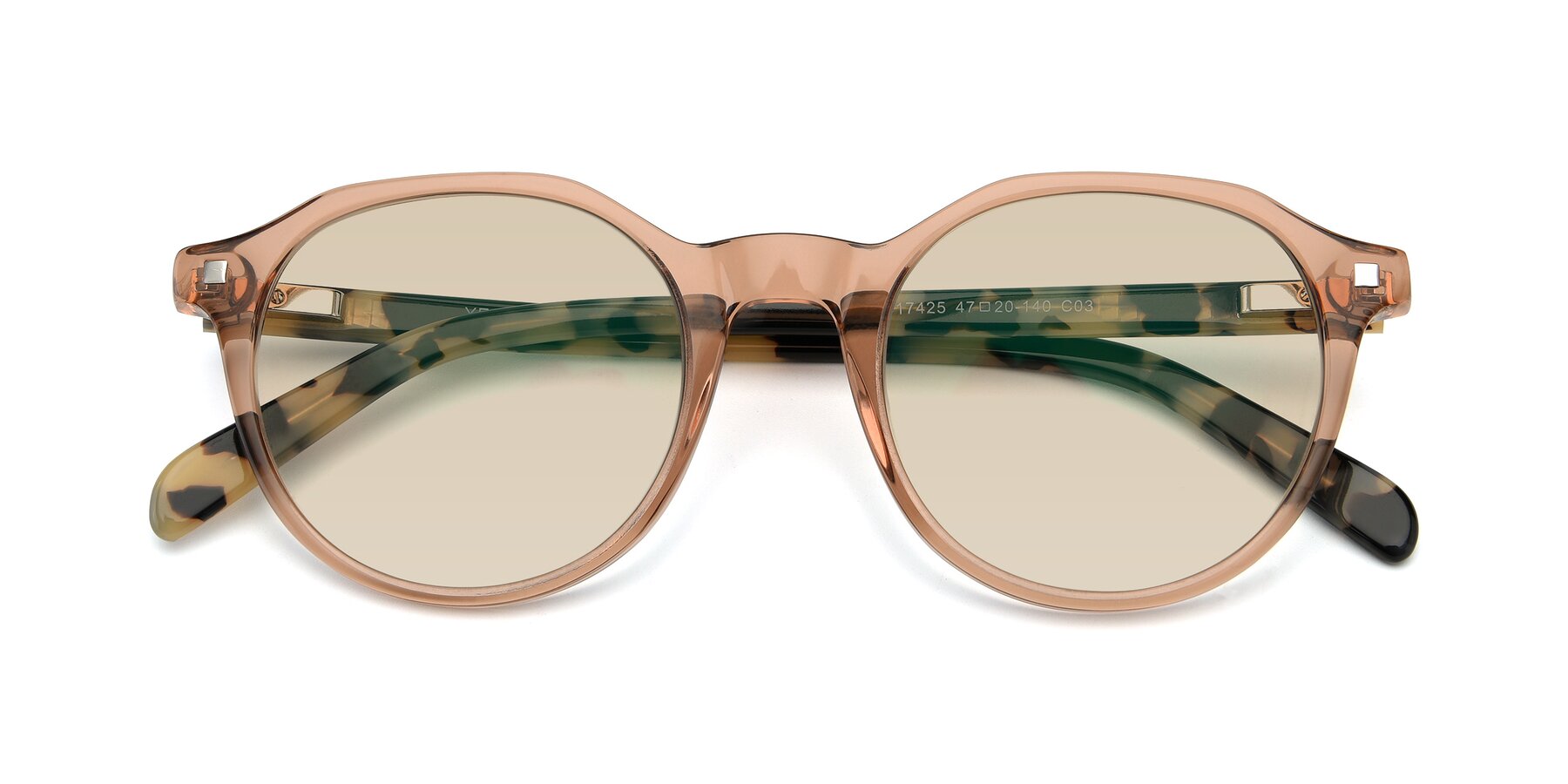 Folded Front of 17425 in Transparent Caramel with Light Brown Tinted Lenses