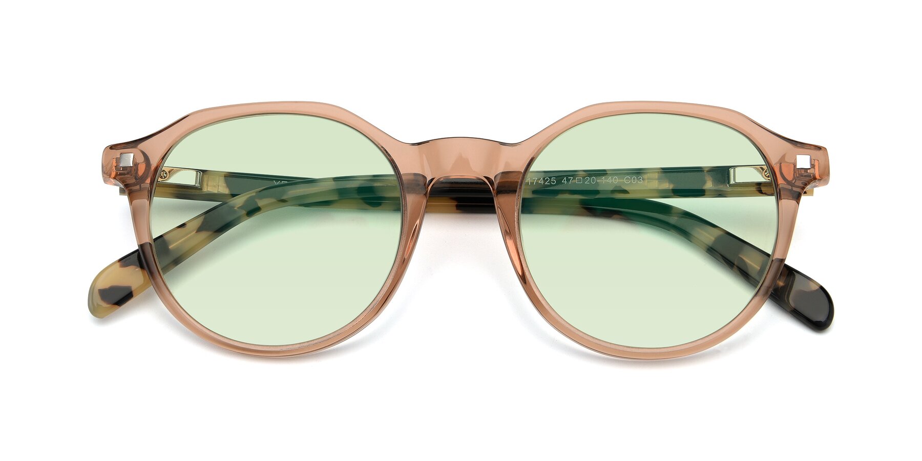 Folded Front of 17425 in Transparent Caramel with Light Green Tinted Lenses