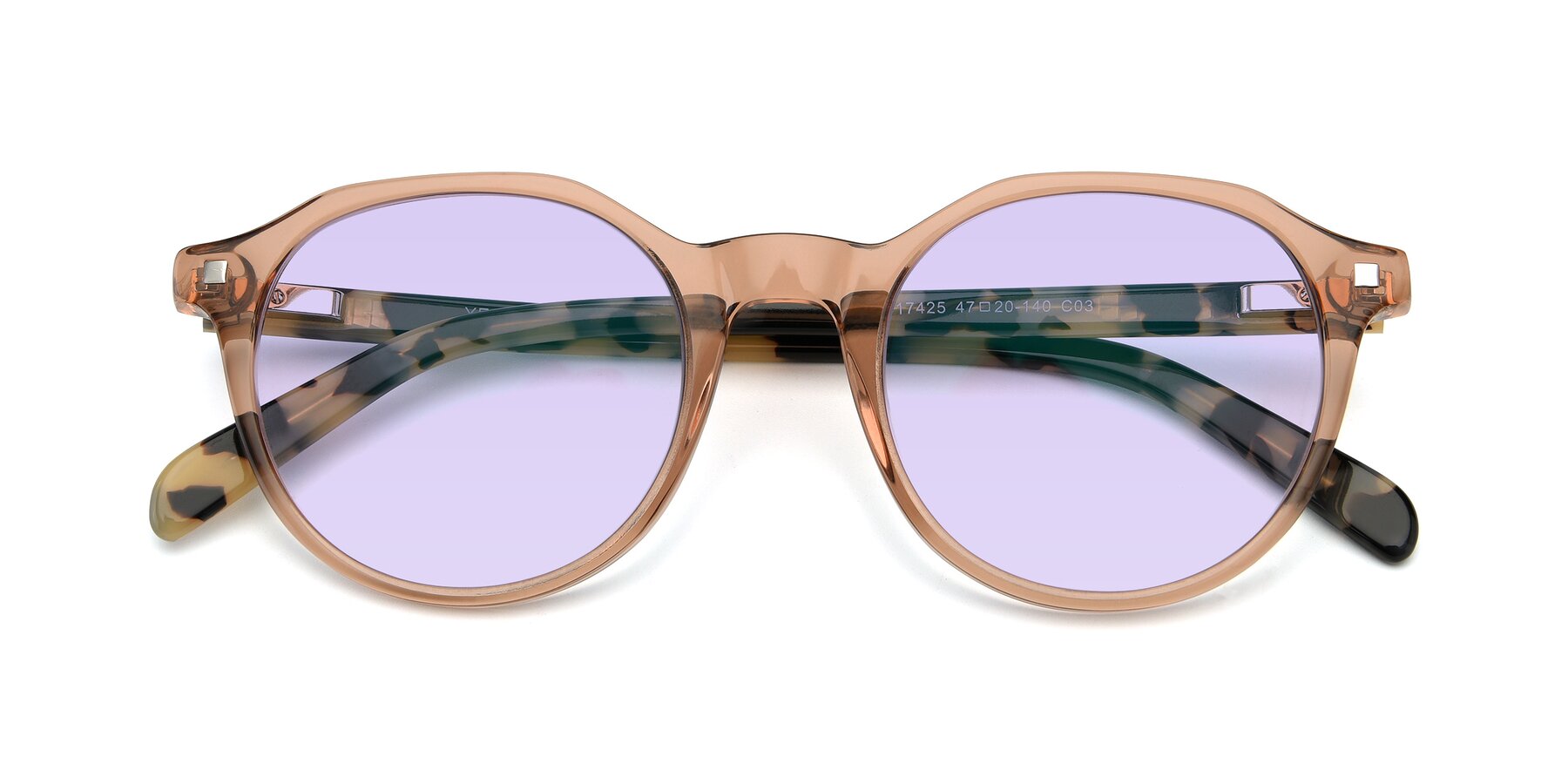 Folded Front of 17425 in Transparent Caramel with Light Purple Tinted Lenses