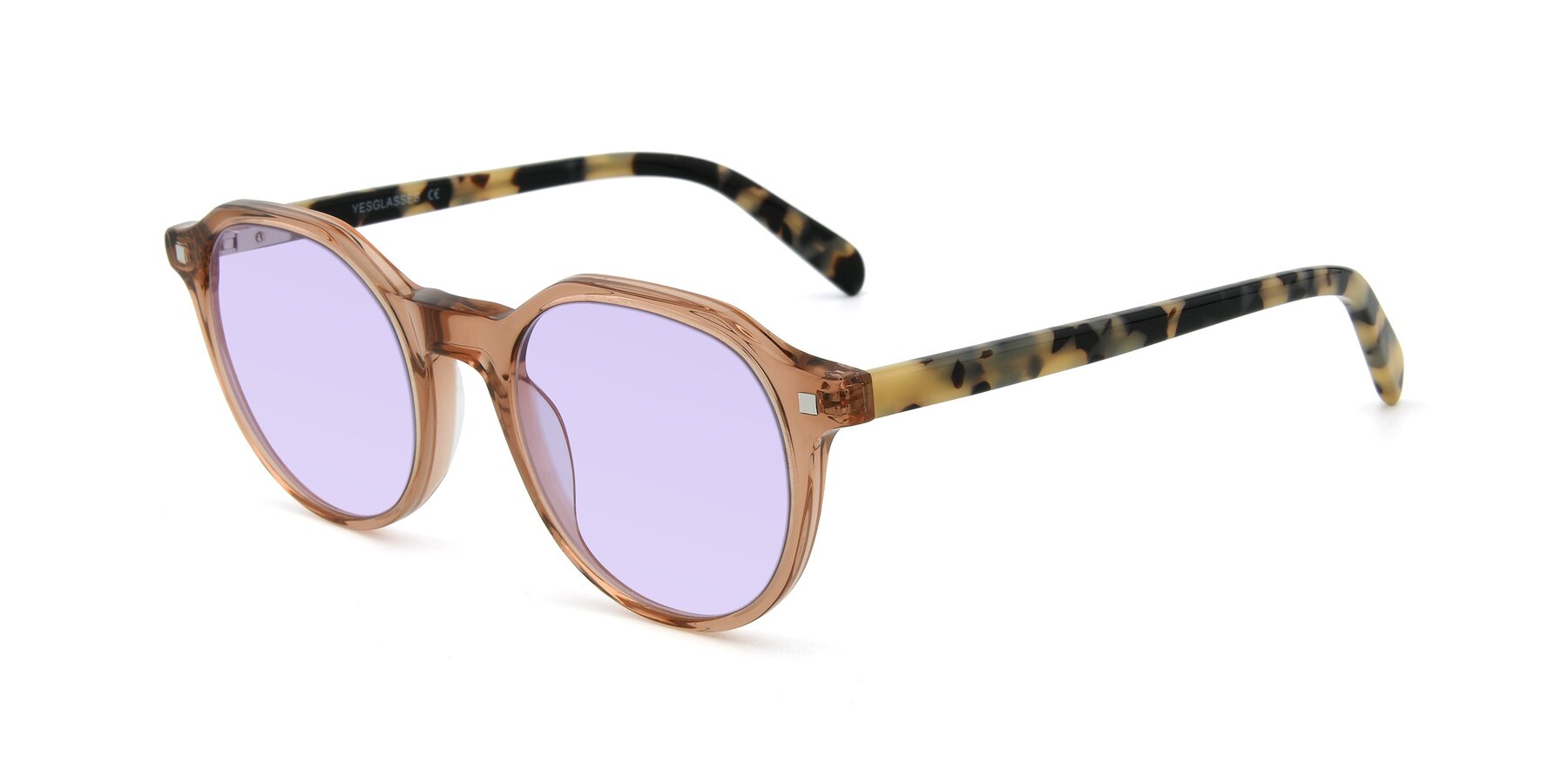 Angle of 17425 in Transparent Caramel with Light Purple Tinted Lenses