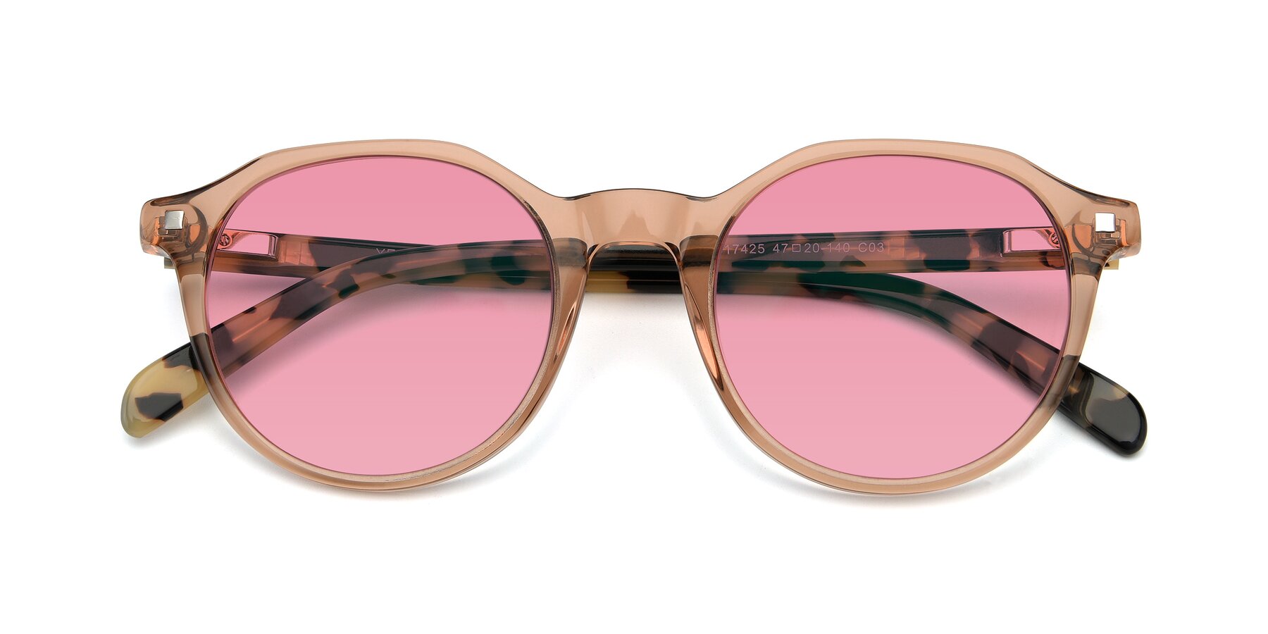 Folded Front of 17425 in Transparent Caramel with Pink Tinted Lenses
