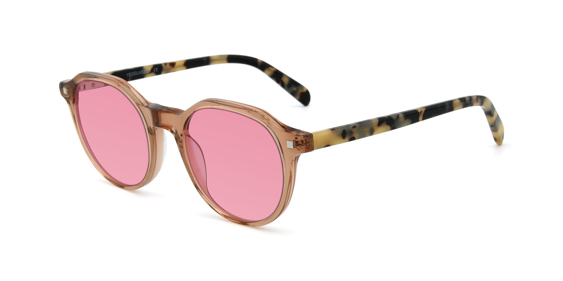 Angle of 17425 in Transparent Caramel with Pink Tinted Lenses