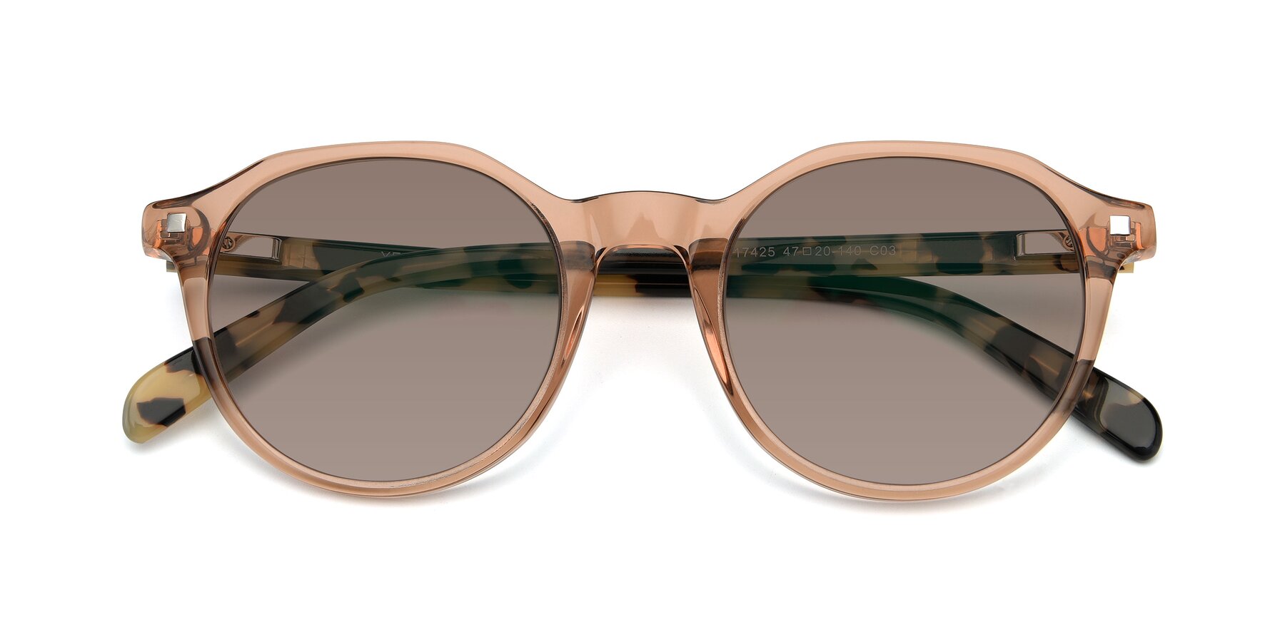 Folded Front of 17425 in Transparent Caramel with Medium Brown Tinted Lenses