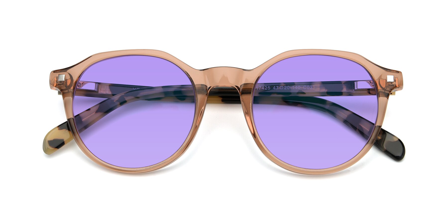 Folded Front of 17425 in Transparent Caramel with Medium Purple Tinted Lenses
