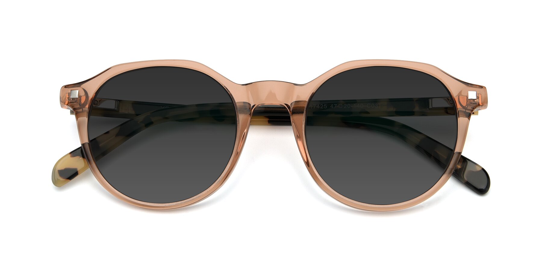 Folded Front of 17425 in Transparent Caramel with Gray Tinted Lenses