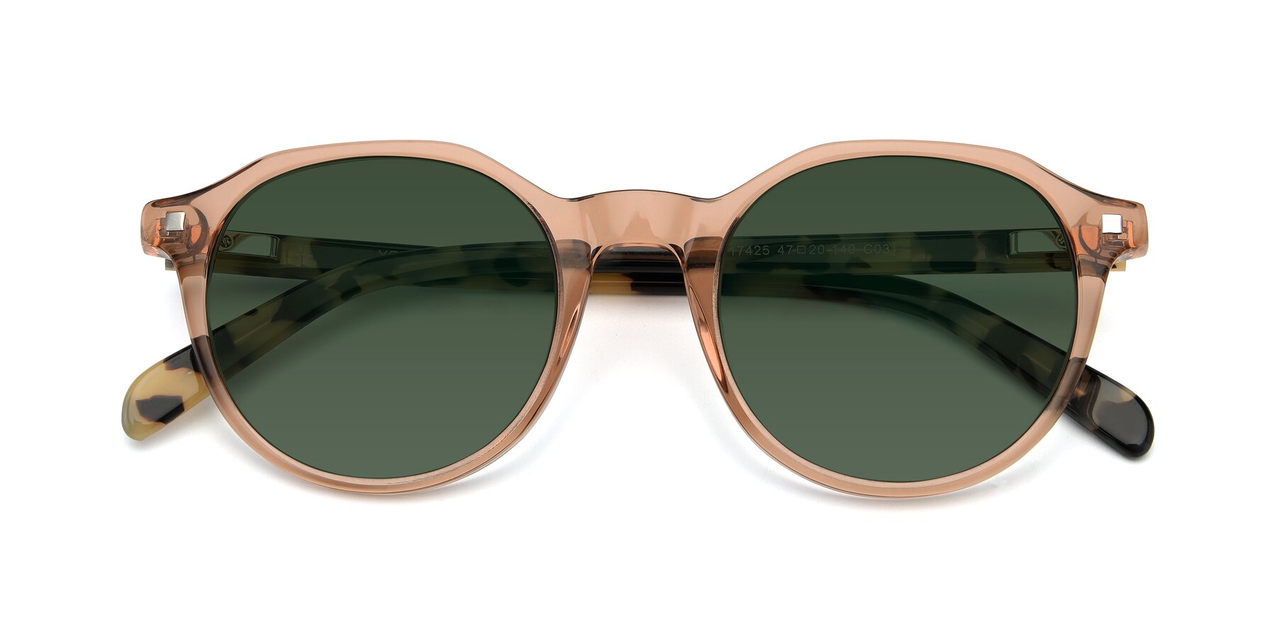 Folded Front of 17425 in Transparent Caramel with Green Tinted Lenses