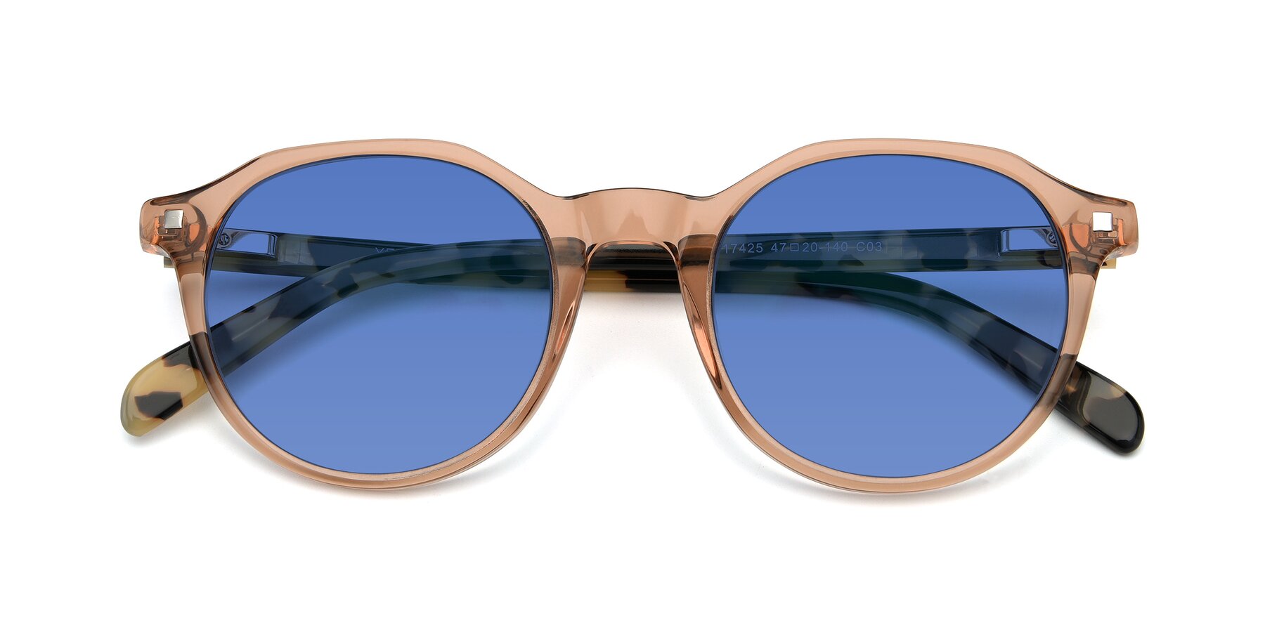 Folded Front of 17425 in Transparent Caramel with Blue Tinted Lenses