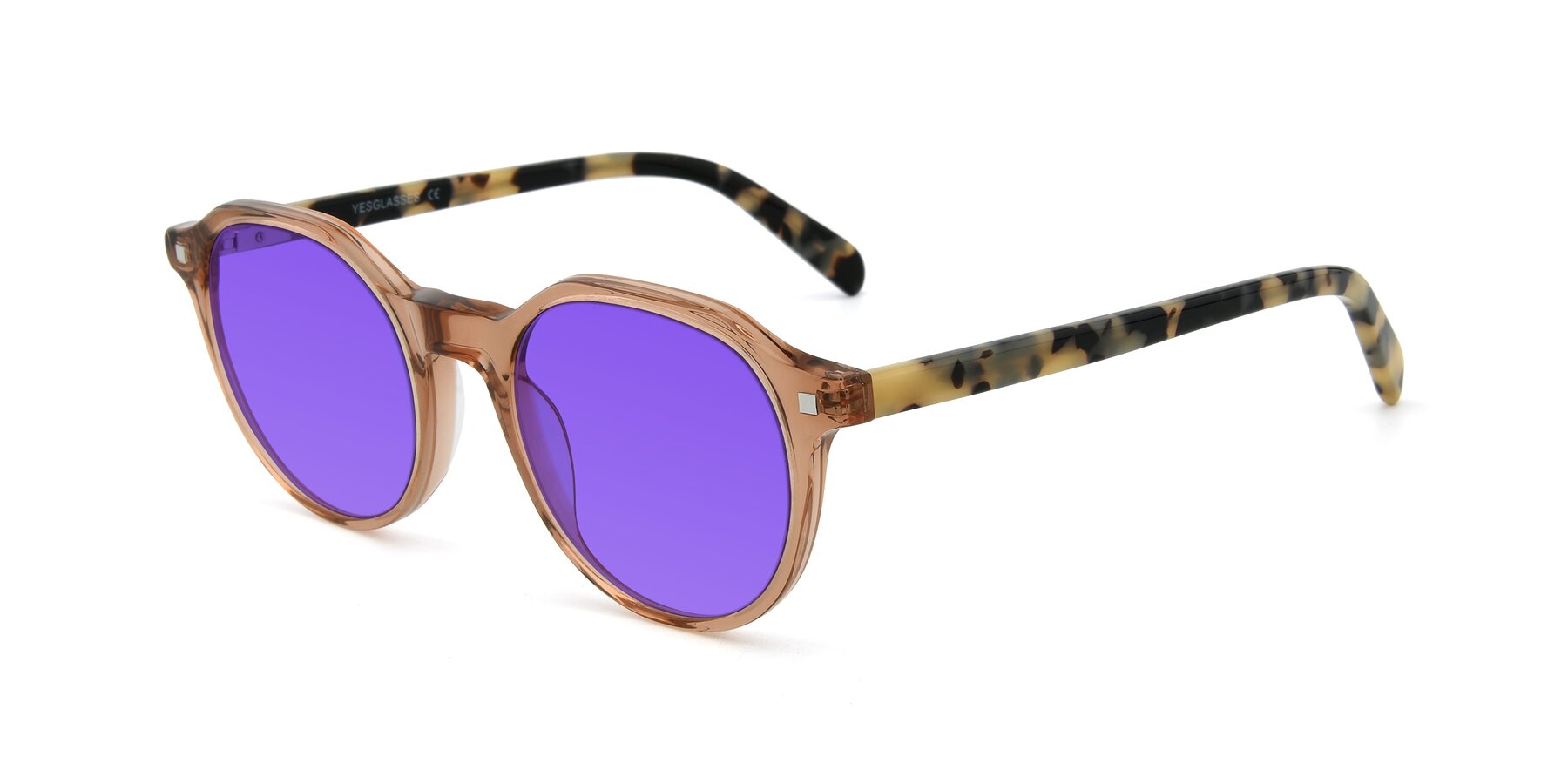 Angle of 17425 in Transparent Caramel with Purple Tinted Lenses