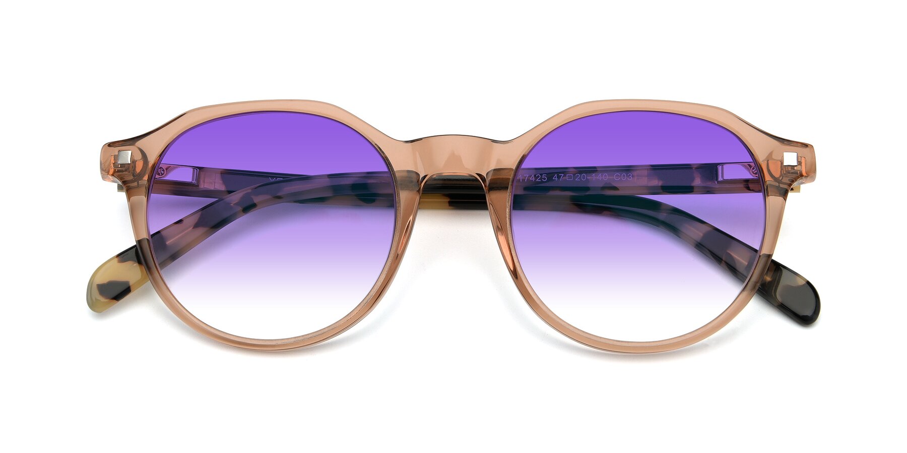 Folded Front of 17425 in Transparent Caramel with Purple Gradient Lenses