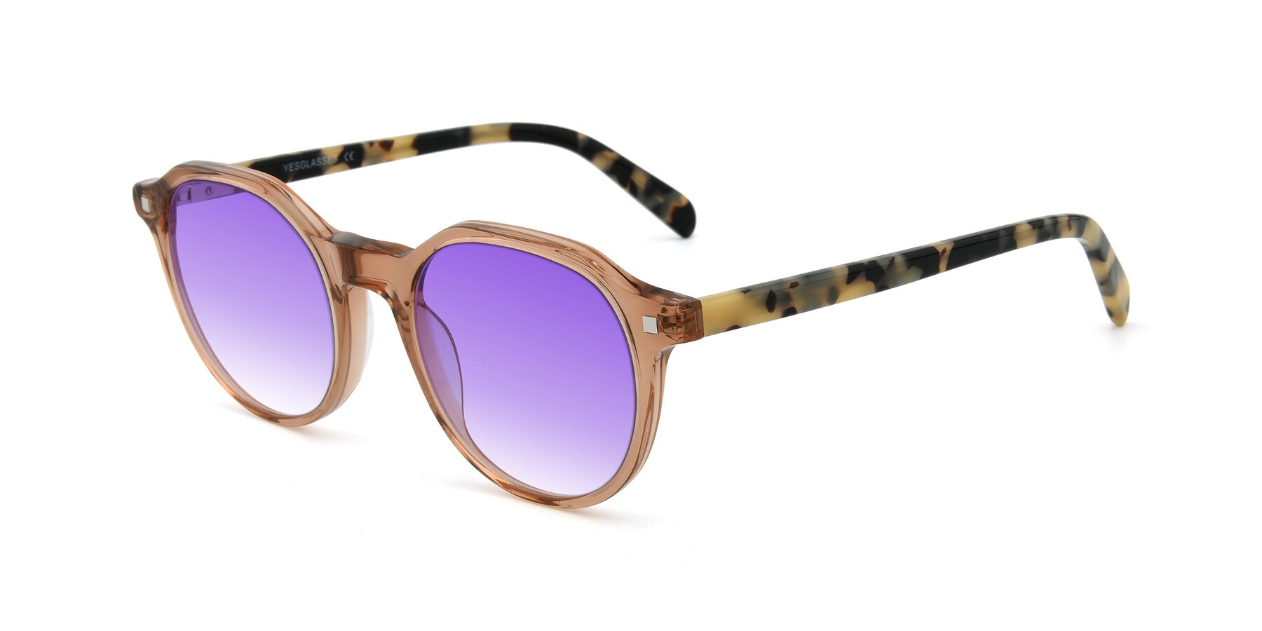 Angle of 17425 in Transparent Caramel with Purple Gradient Lenses