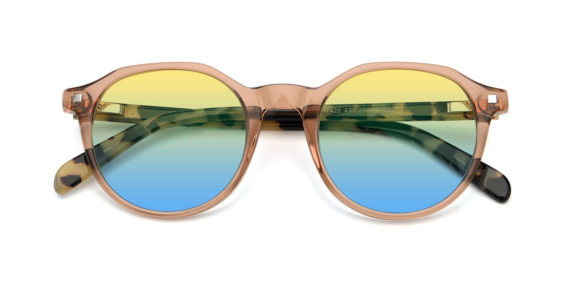 Folded Front of 17425 in Transparent Caramel with Yellow / Blue Gradient Lenses