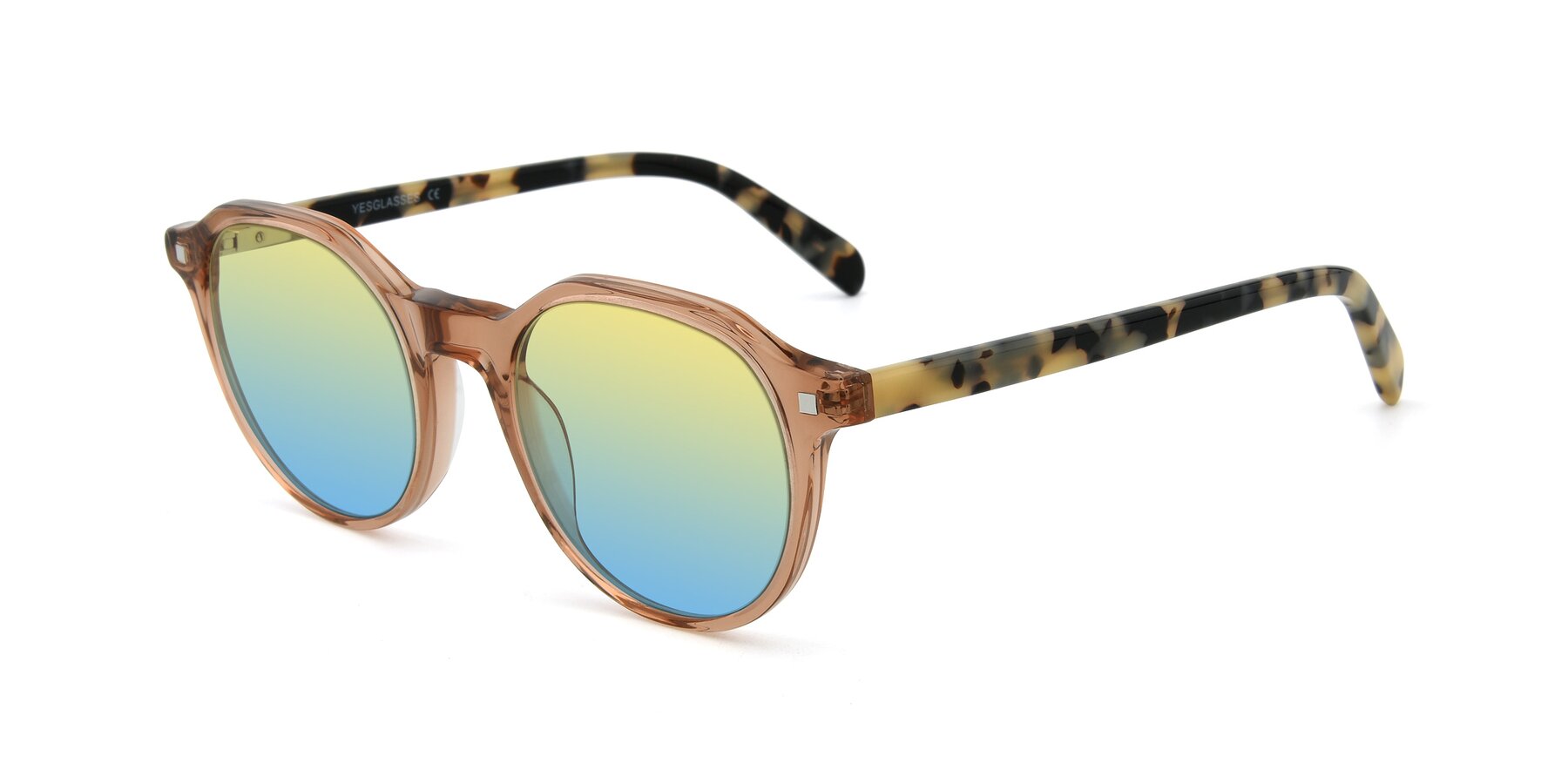 Angle of 17425 in Transparent Caramel with Yellow / Blue Gradient Lenses