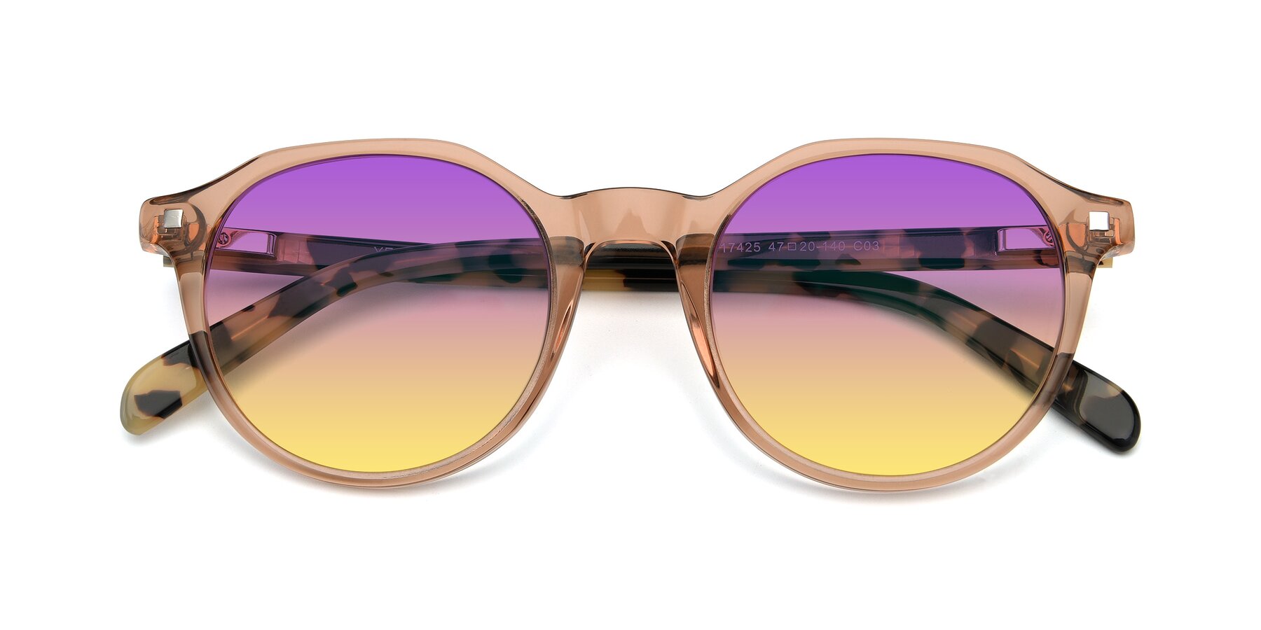 Folded Front of 17425 in Transparent Caramel with Purple / Yellow Gradient Lenses