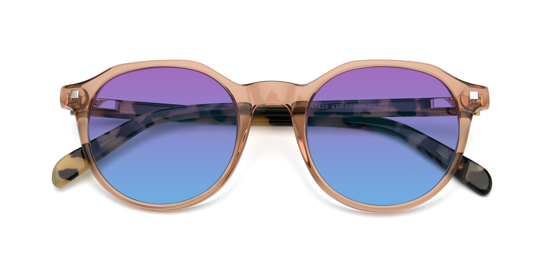 Folded Front of 17425 in Transparent Caramel with Purple / Blue Gradient Lenses