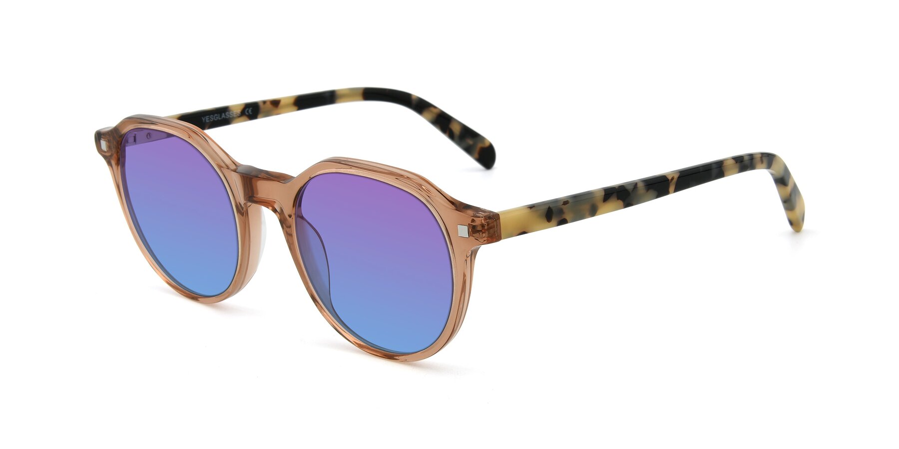 Angle of 17425 in Transparent Caramel with Purple / Blue Gradient Lenses