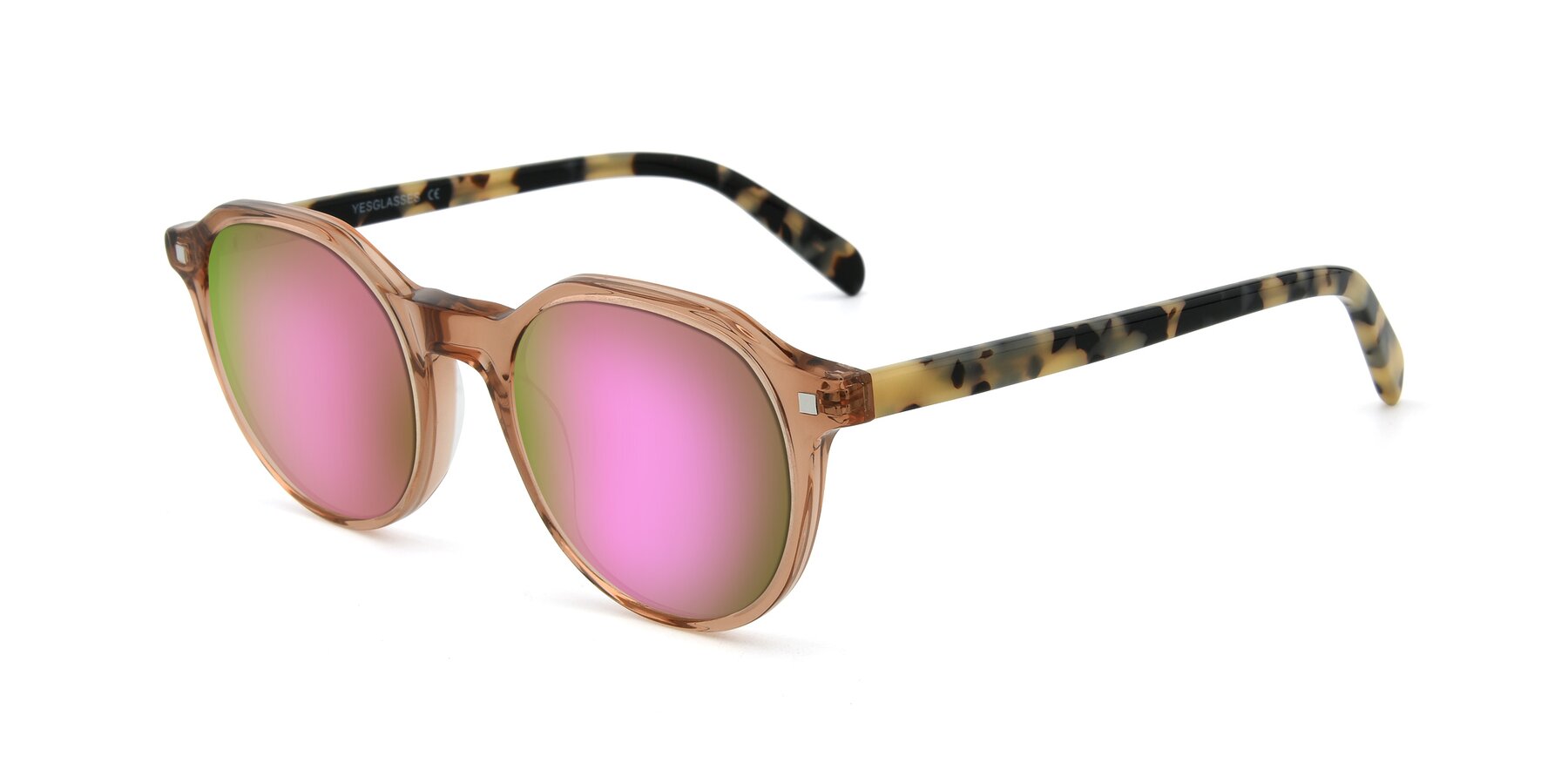 Angle of 17425 in Transparent Caramel with Pink Mirrored Lenses