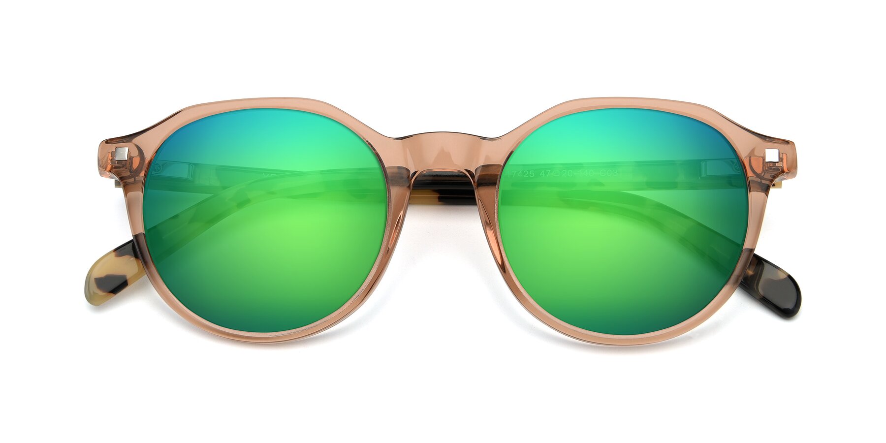 Folded Front of 17425 in Transparent Caramel with Green Mirrored Lenses