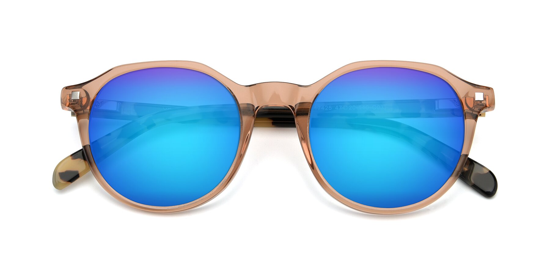 Folded Front of 17425 in Transparent Caramel with Blue Mirrored Lenses