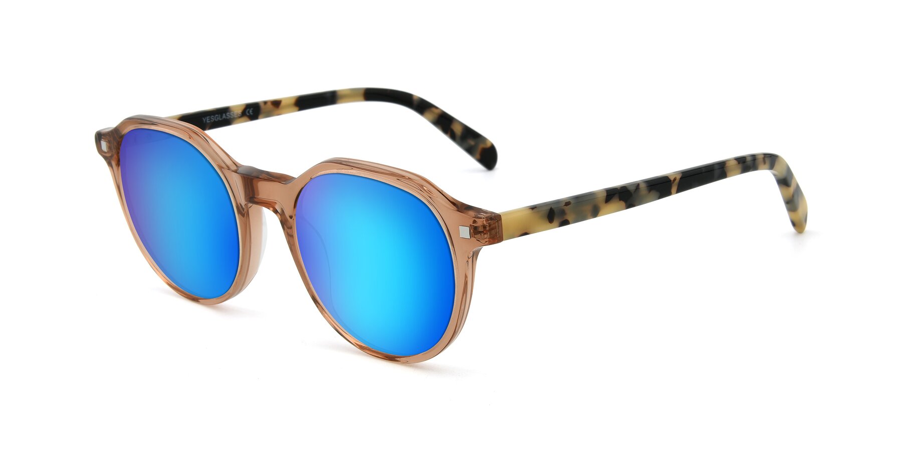 Angle of 17425 in Transparent Caramel with Blue Mirrored Lenses