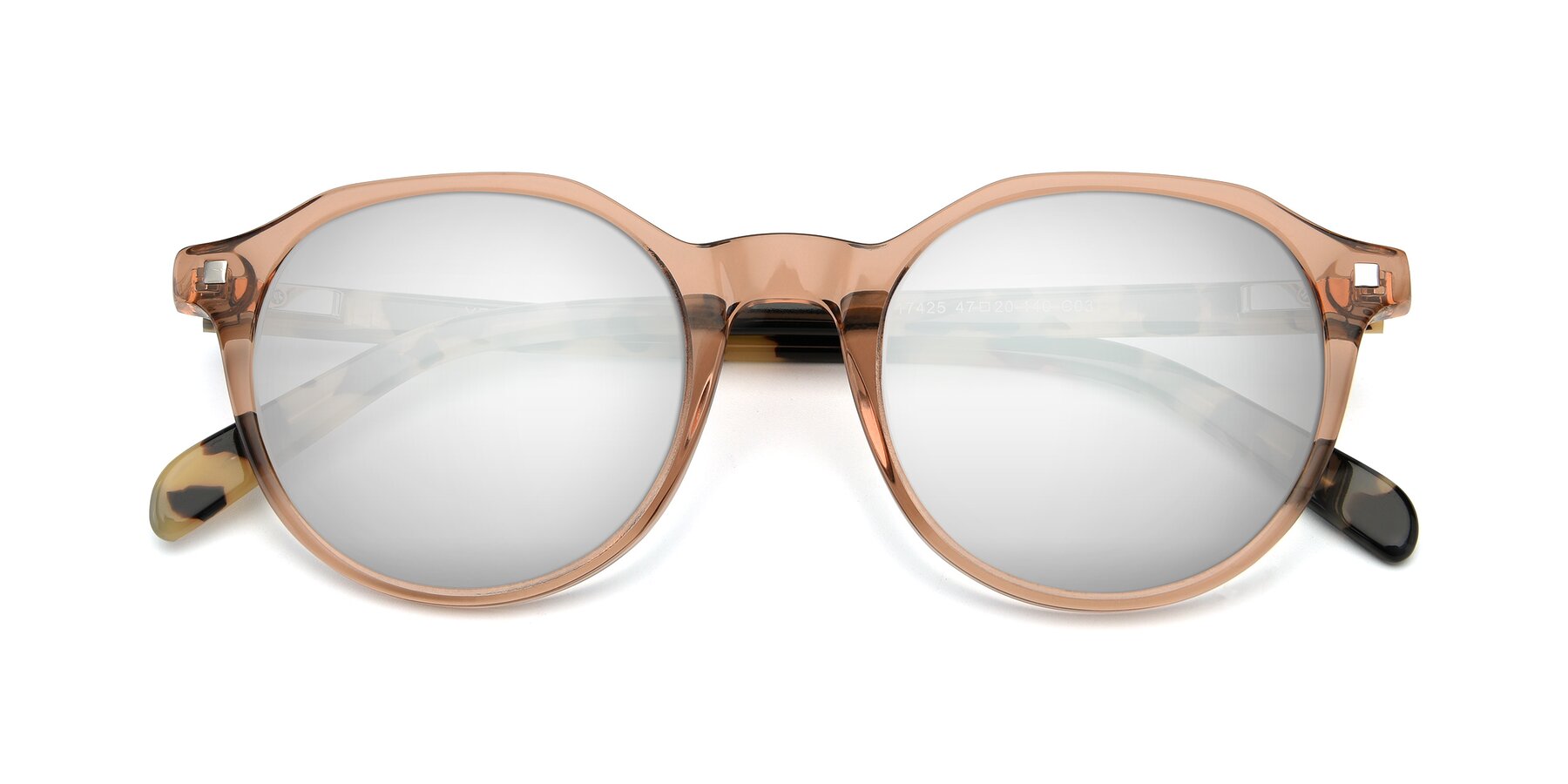 Folded Front of 17425 in Transparent Caramel with Silver Mirrored Lenses