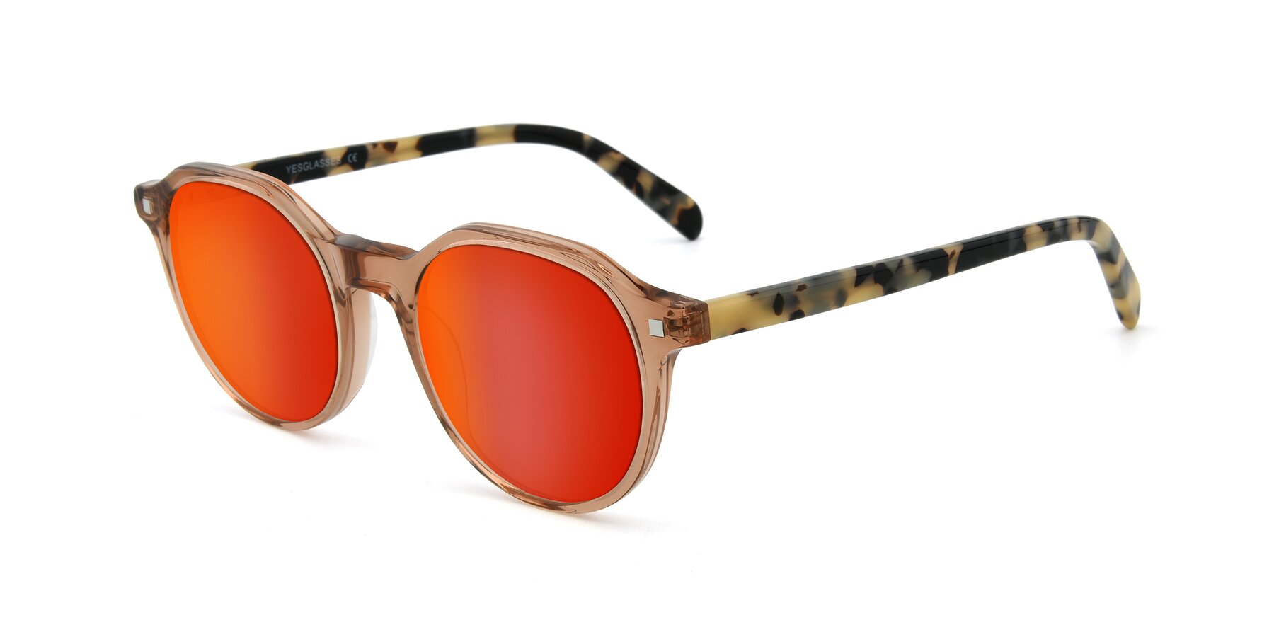 Angle of 17425 in Transparent Caramel with Red Gold Mirrored Lenses