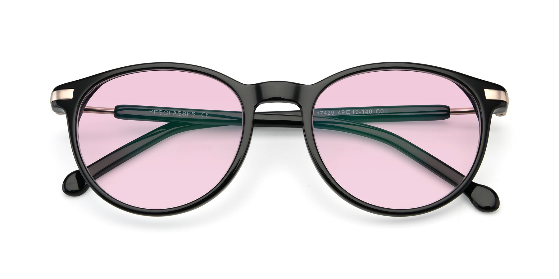Folded Front of 17429 in Black with Light Pink Tinted Lenses