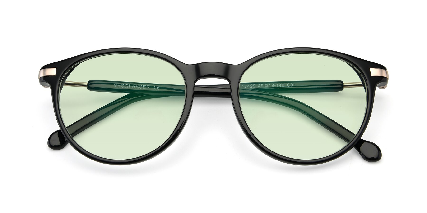 Folded Front of 17429 in Black with Light Green Tinted Lenses