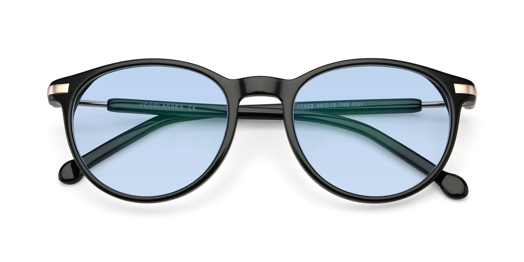 Folded Front of 17429 in Black with Light Blue Tinted Lenses