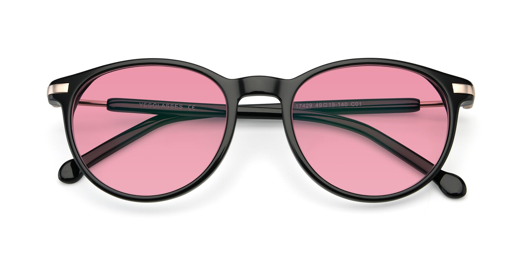 Folded Front of 17429 in Black with Pink Tinted Lenses