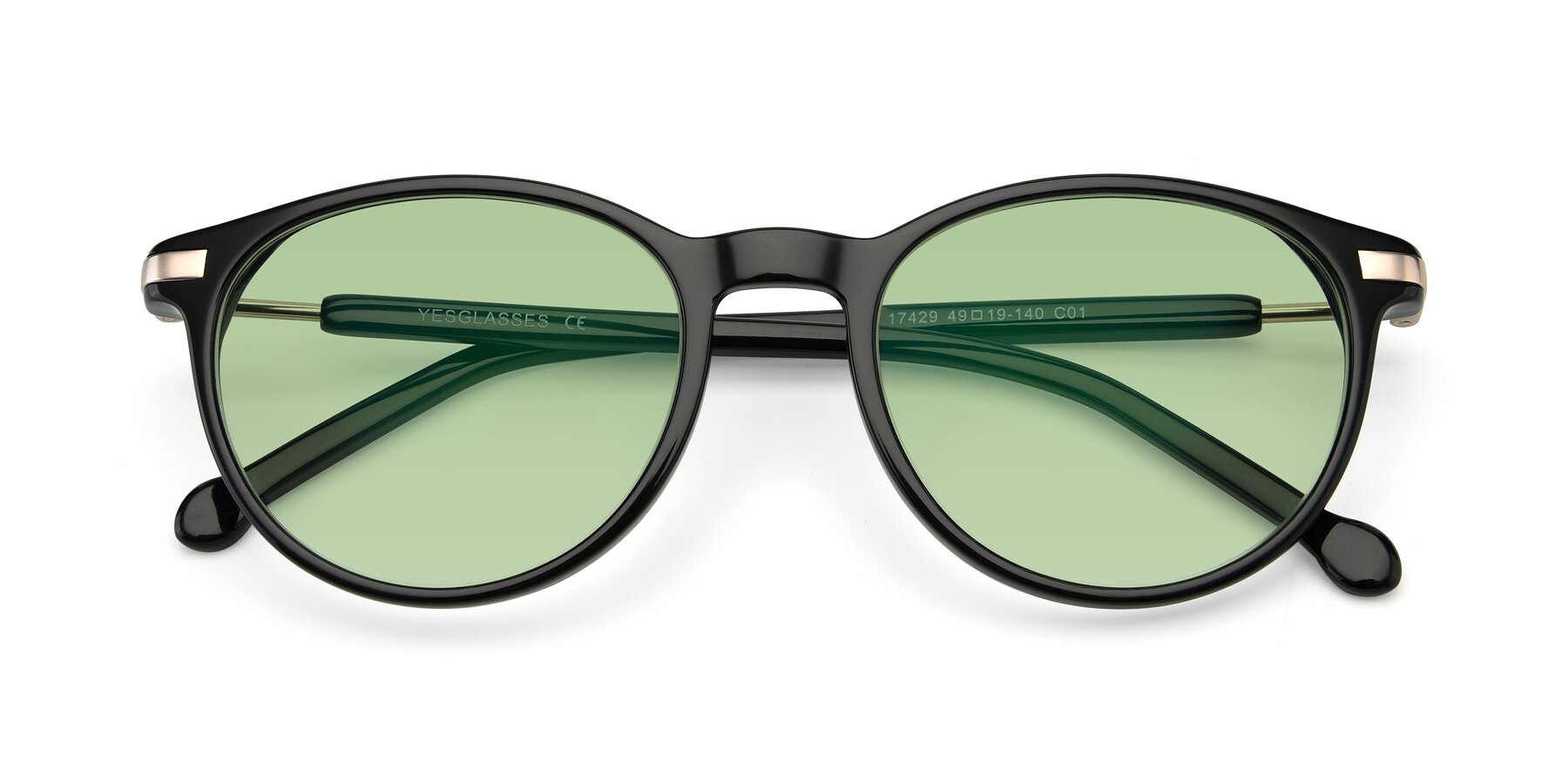 Folded Front of 17429 in Black with Medium Green Tinted Lenses