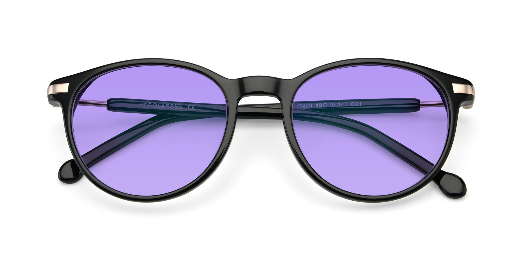 Folded Front of 17429 in Black with Medium Purple Tinted Lenses
