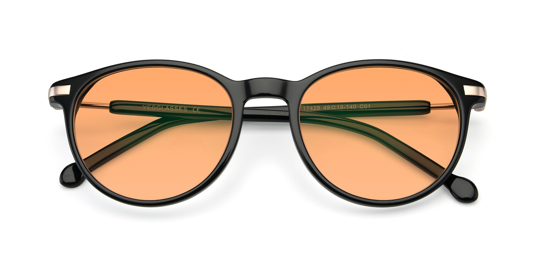 Folded Front of 17429 in Black with Medium Orange Tinted Lenses