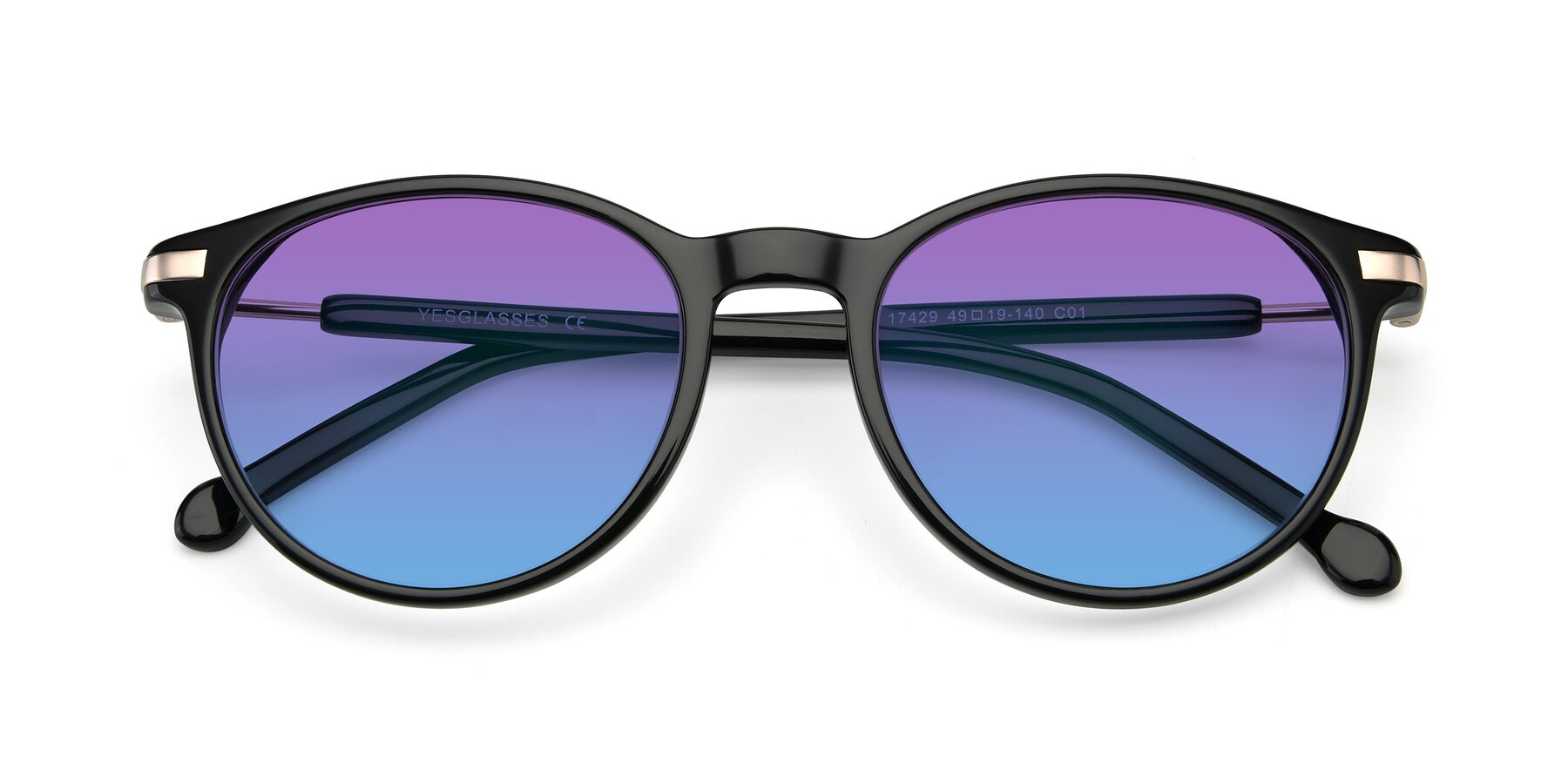 Folded Front of 17429 in Black with Purple / Blue Gradient Lenses