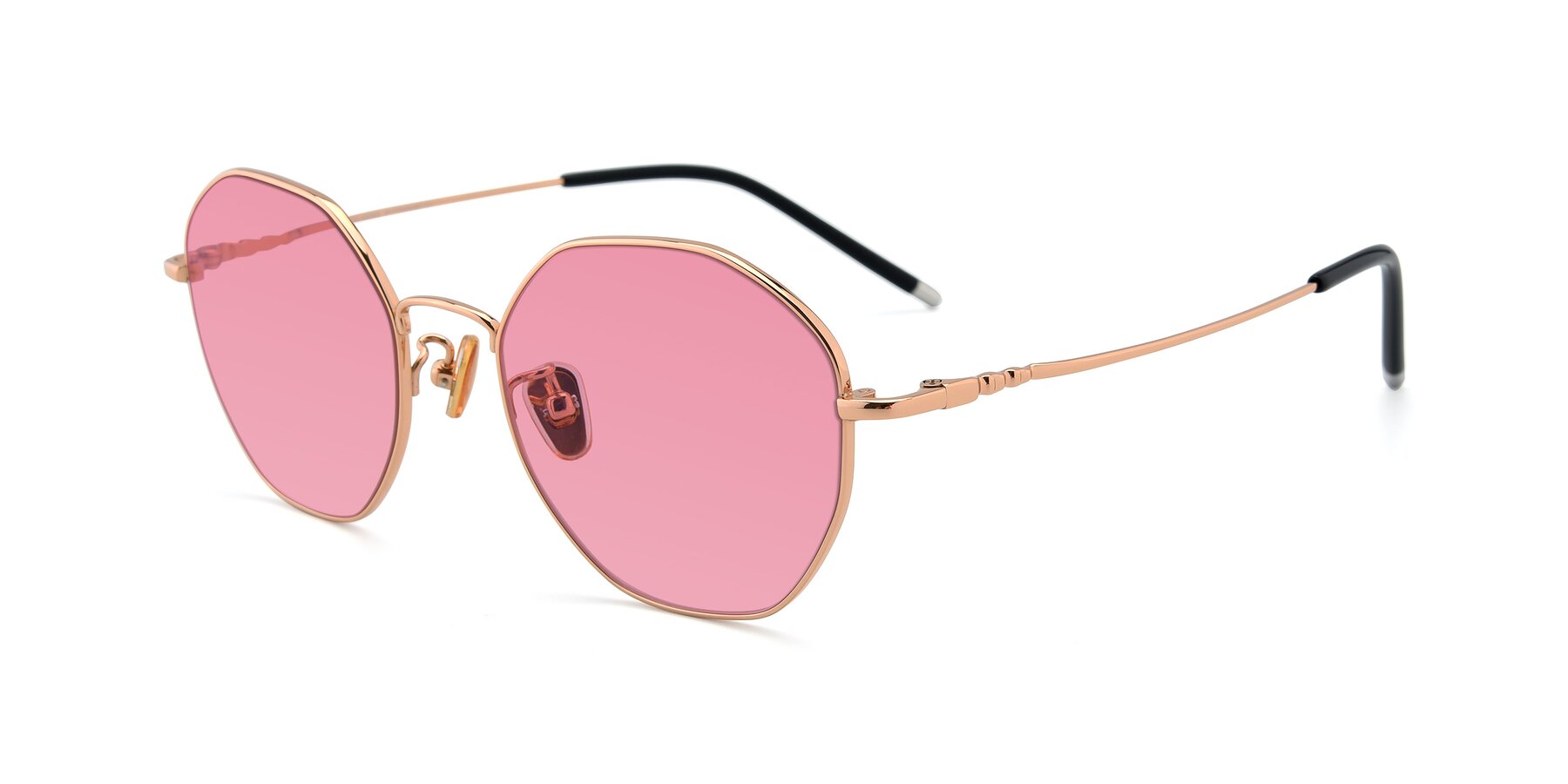 Angle of 90059 in Gold with Pink Tinted Lenses