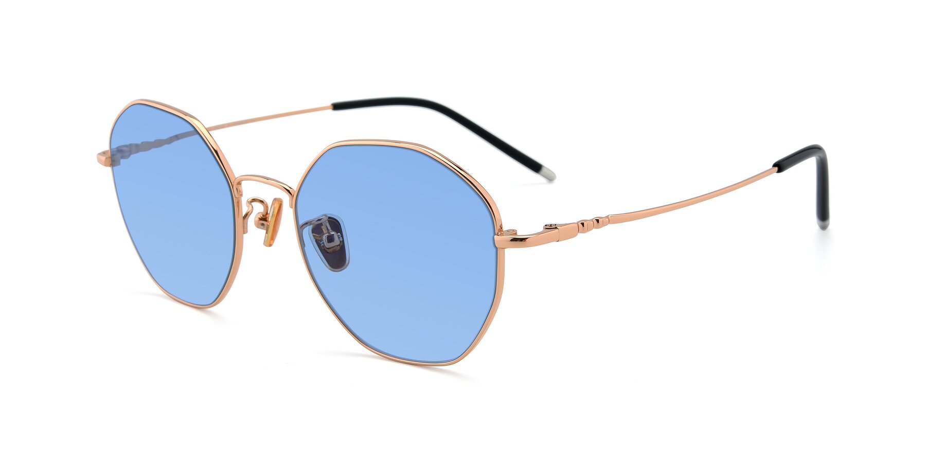 Angle of 90059 in Gold with Medium Blue Tinted Lenses