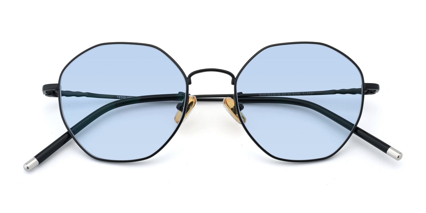 Folded Front of 90059 in Black with Light Blue Tinted Lenses