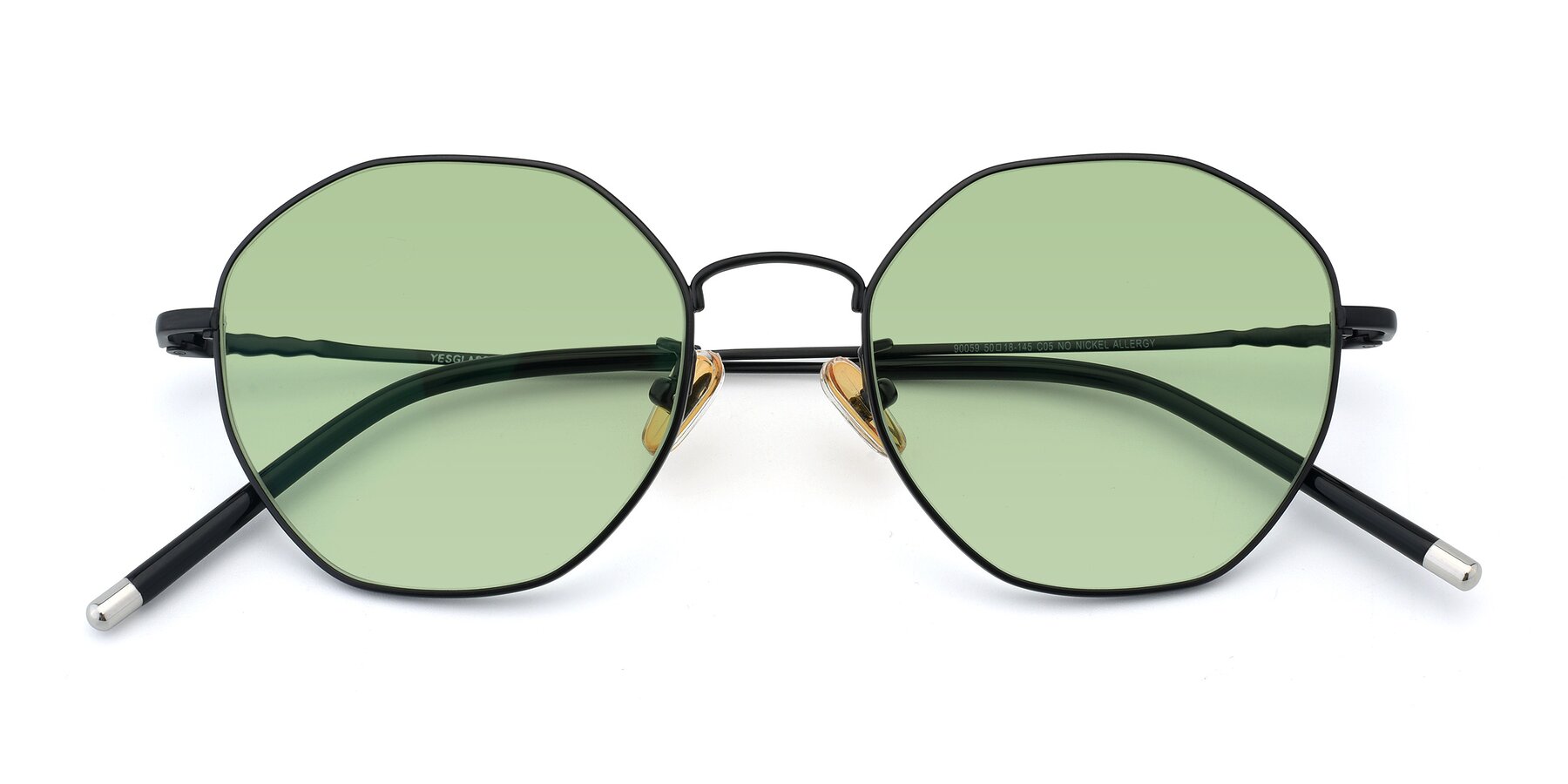 Folded Front of 90059 in Black with Medium Green Tinted Lenses
