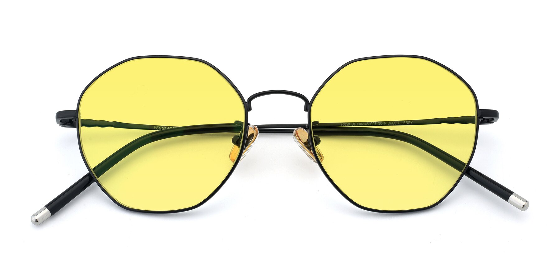 Folded Front of 90059 in Black with Medium Yellow Tinted Lenses