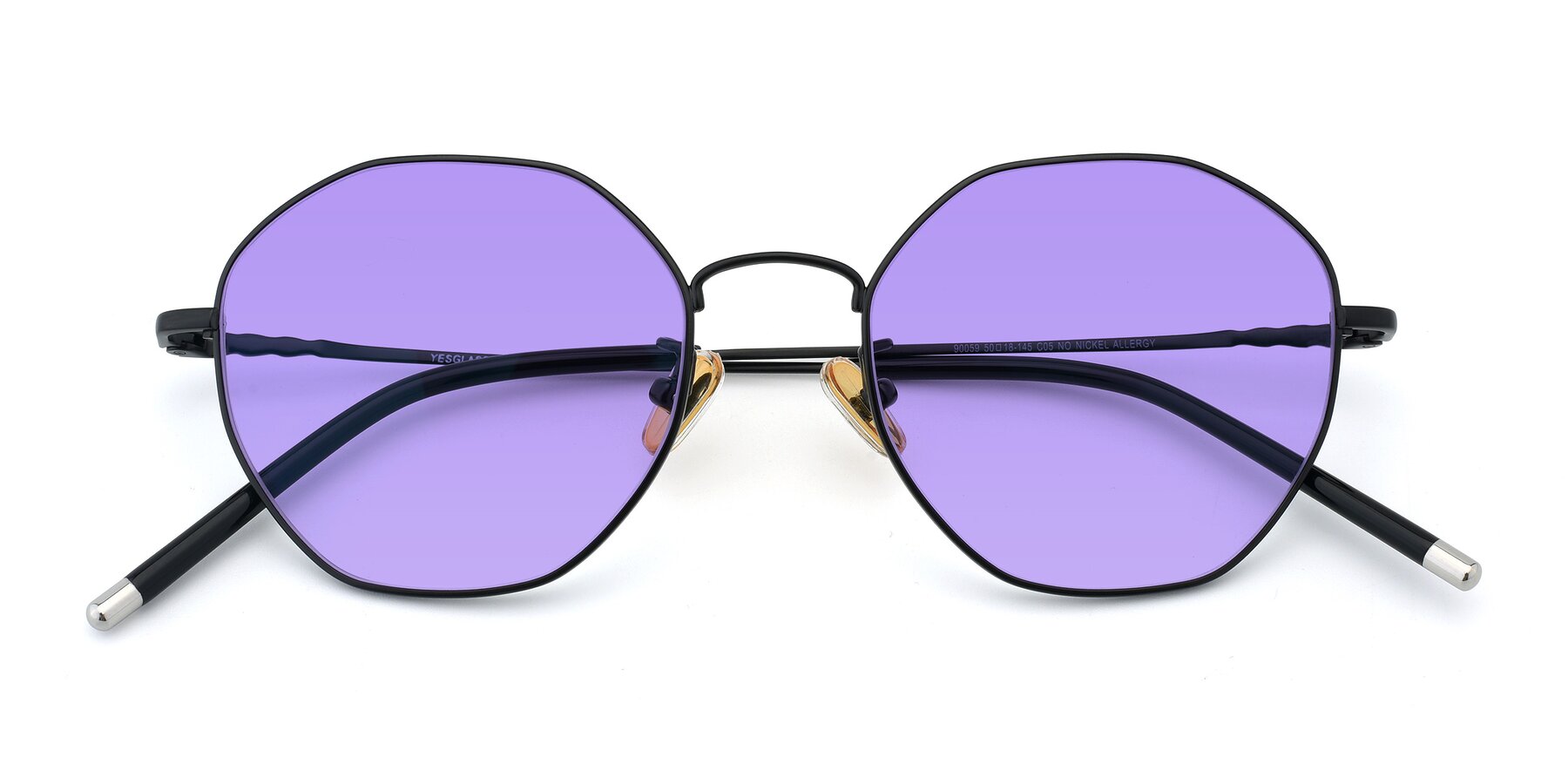 Folded Front of 90059 in Black with Medium Purple Tinted Lenses