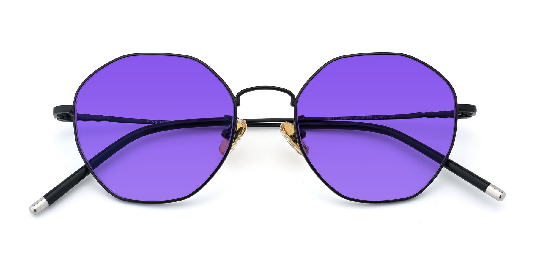 Folded Front of 90059 in Black with Purple Tinted Lenses