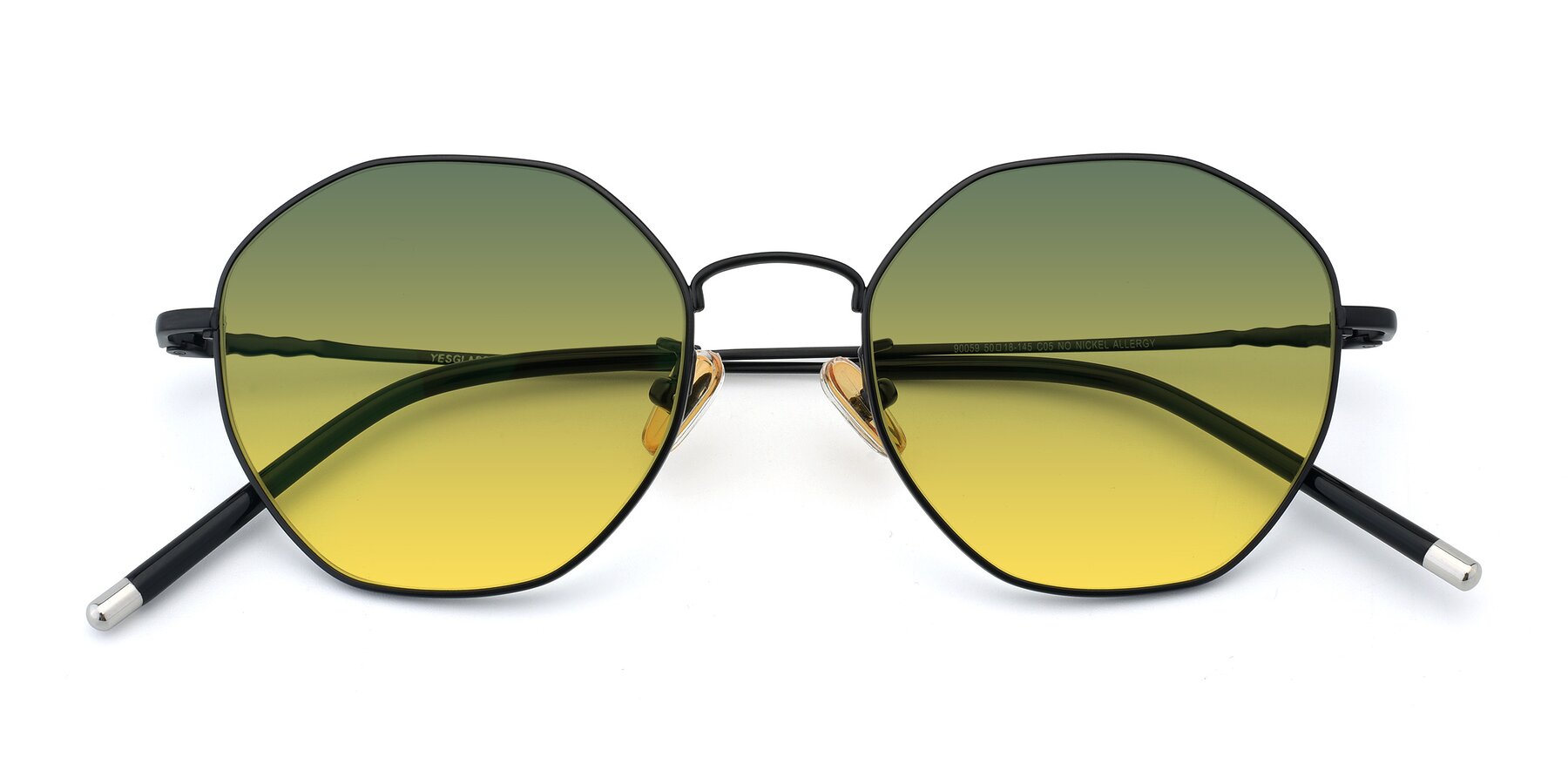 Folded Front of 90059 in Black with Green / Yellow Gradient Lenses
