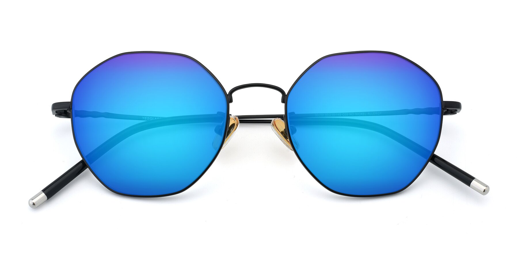 Folded Front of 90059 in Black with Blue Mirrored Lenses