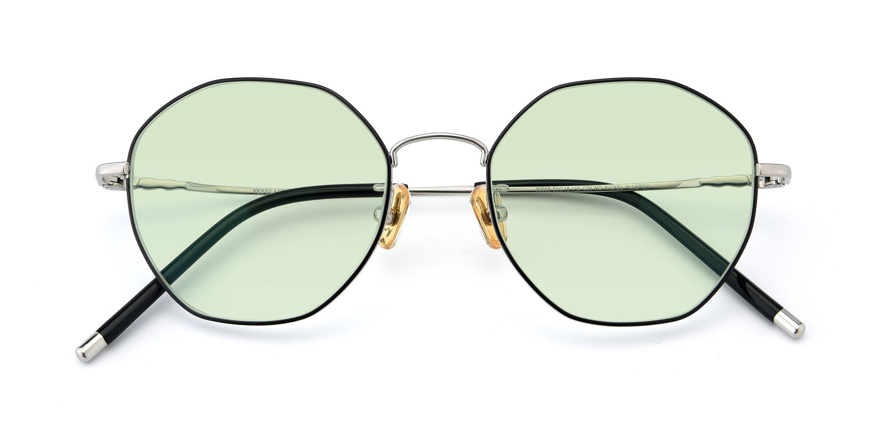 Folded Front of 90059 in Black-Silver with Light Green Tinted Lenses