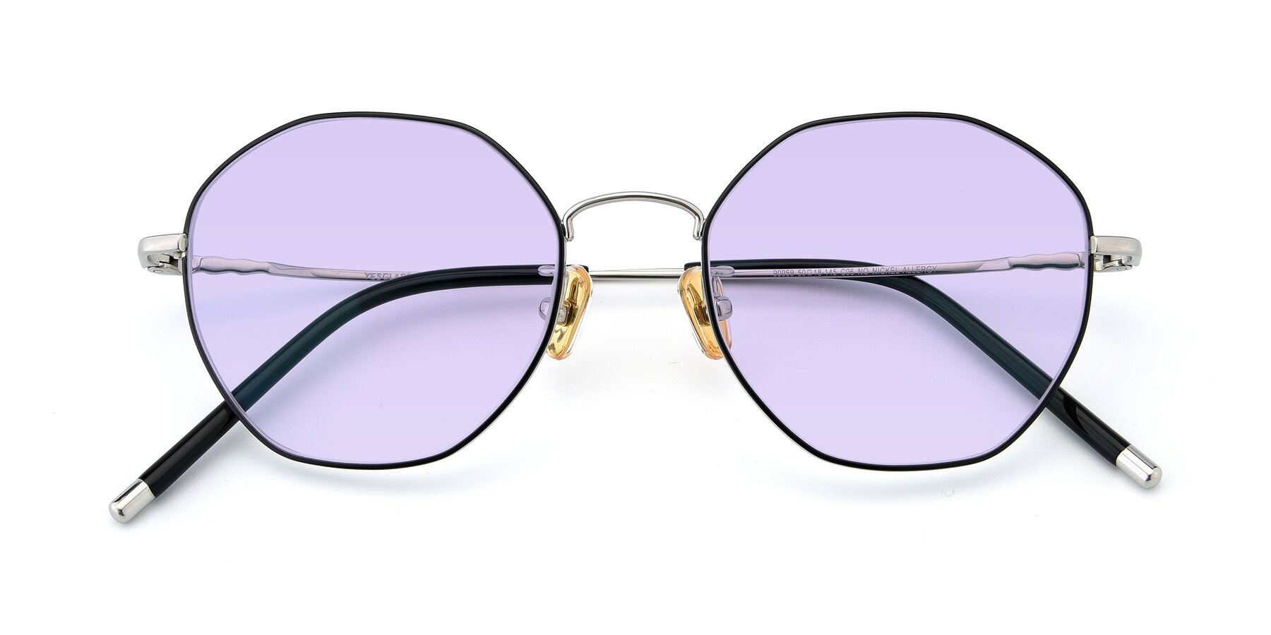 Folded Front of 90059 in Black-Silver with Light Purple Tinted Lenses