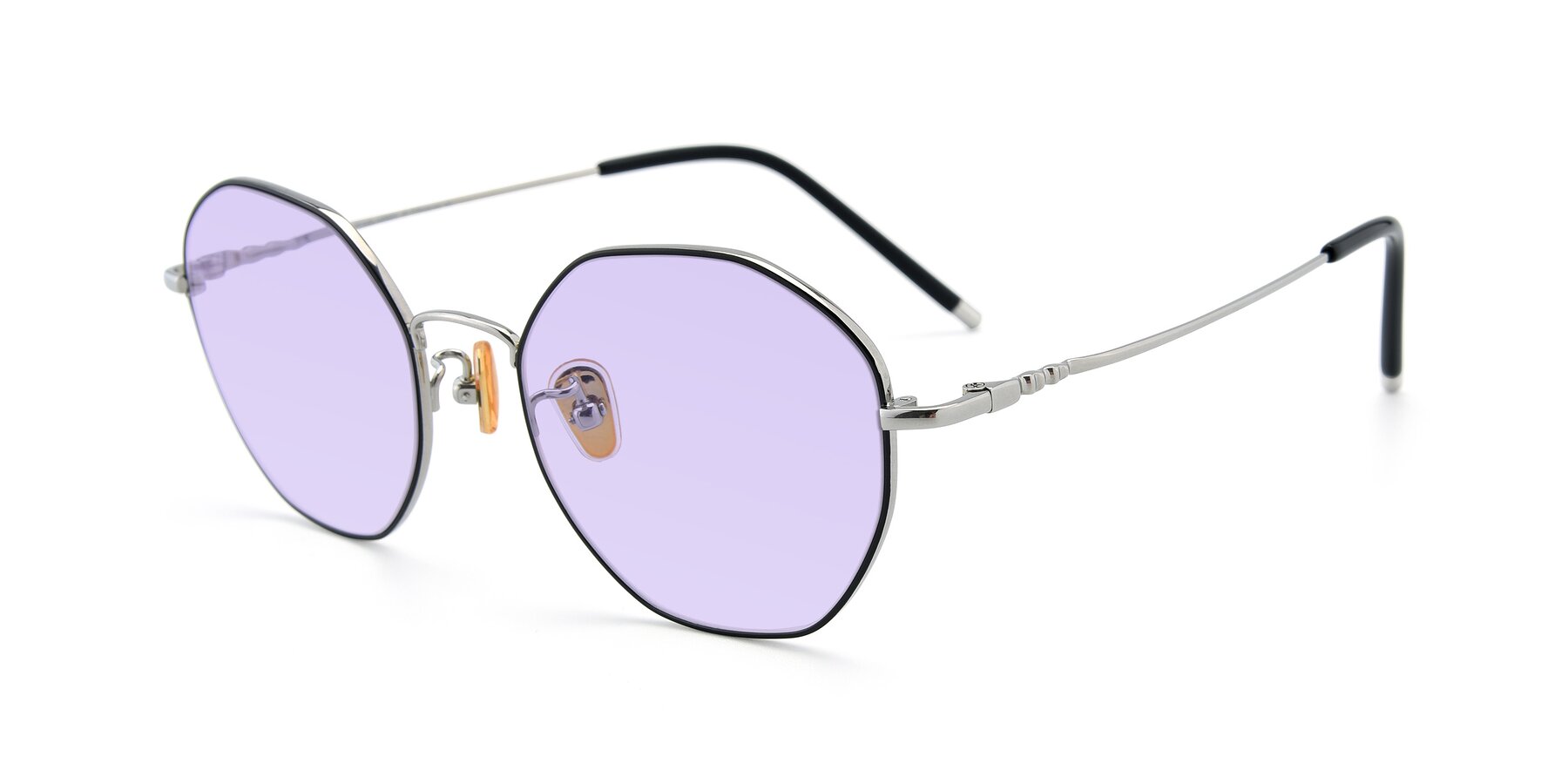 Angle of 90059 in Black-Silver with Light Purple Tinted Lenses
