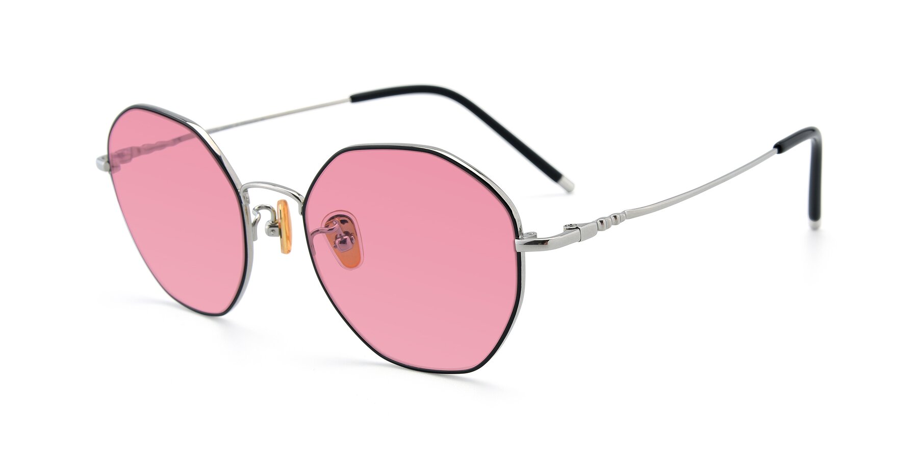 Angle of 90059 in Black-Silver with Pink Tinted Lenses