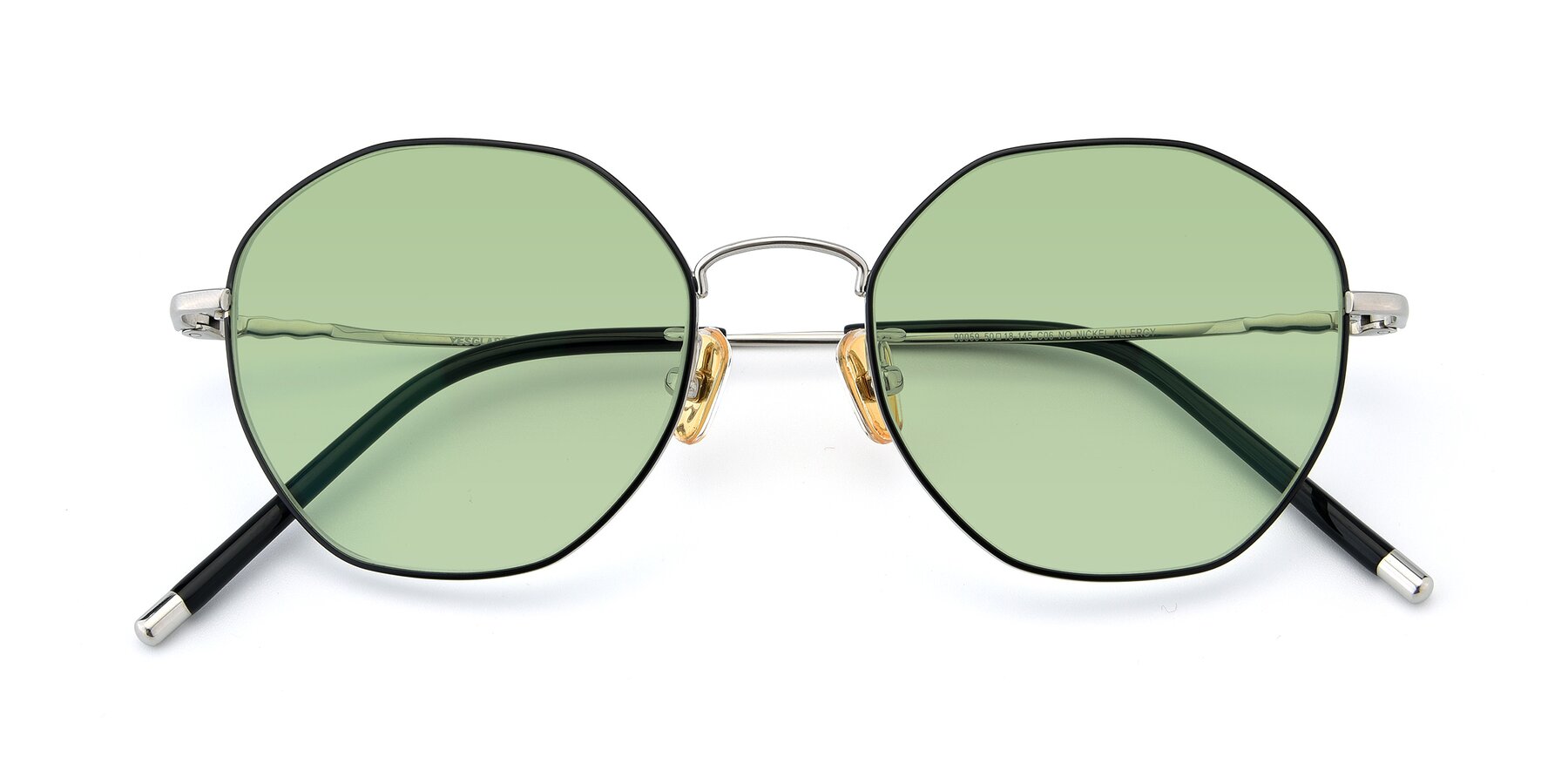 Folded Front of 90059 in Black-Silver with Medium Green Tinted Lenses