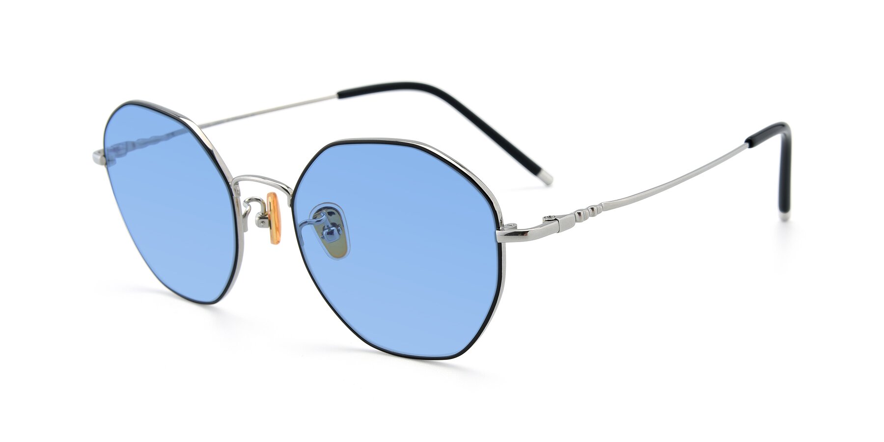 Angle of 90059 in Black-Silver with Medium Blue Tinted Lenses