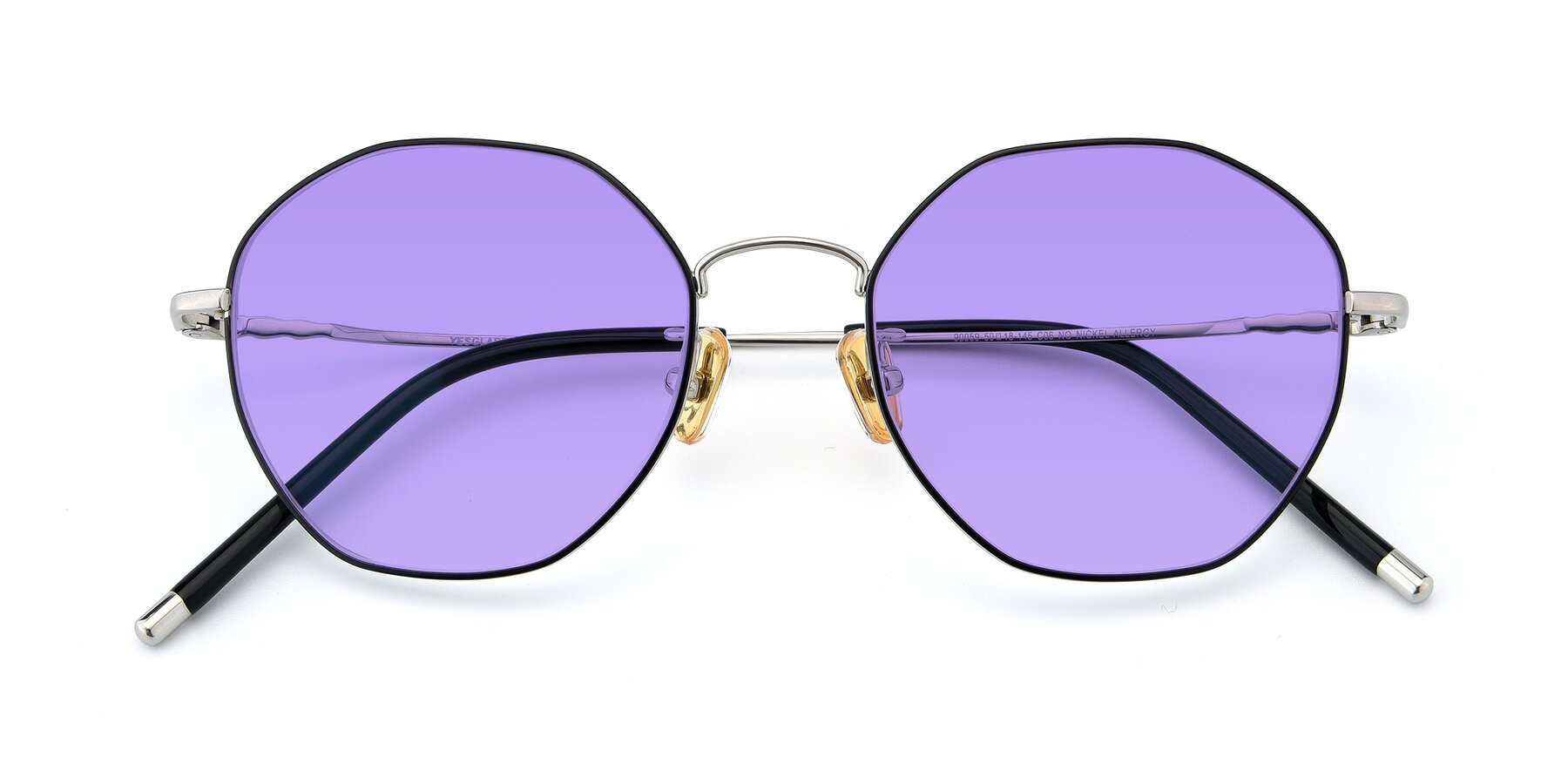 Folded Front of 90059 in Black-Silver with Medium Purple Tinted Lenses