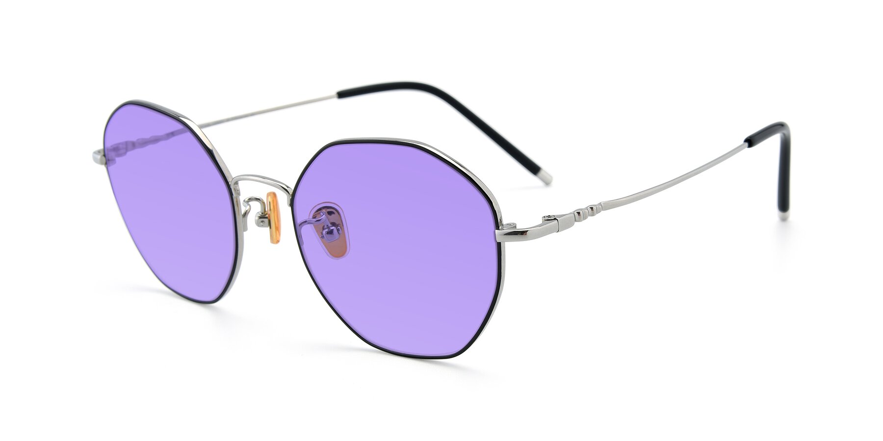 Angle of 90059 in Black-Silver with Medium Purple Tinted Lenses